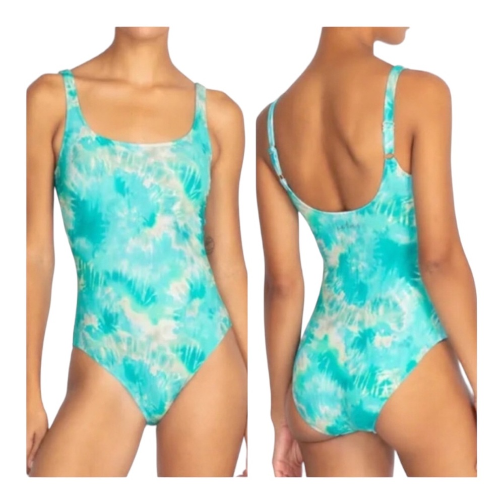 NWT Johnny Was Calme Turquoise Tie Dye One Piece Tank Swimsuit Size Large